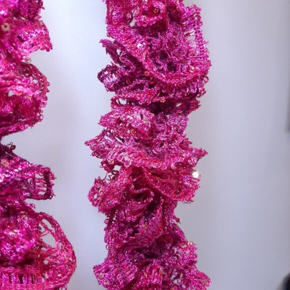 3/$20 Handmade Ruffled Sequin Infinity Scarf Magenta Stretchy Fall Winter - Picture 5 of 11